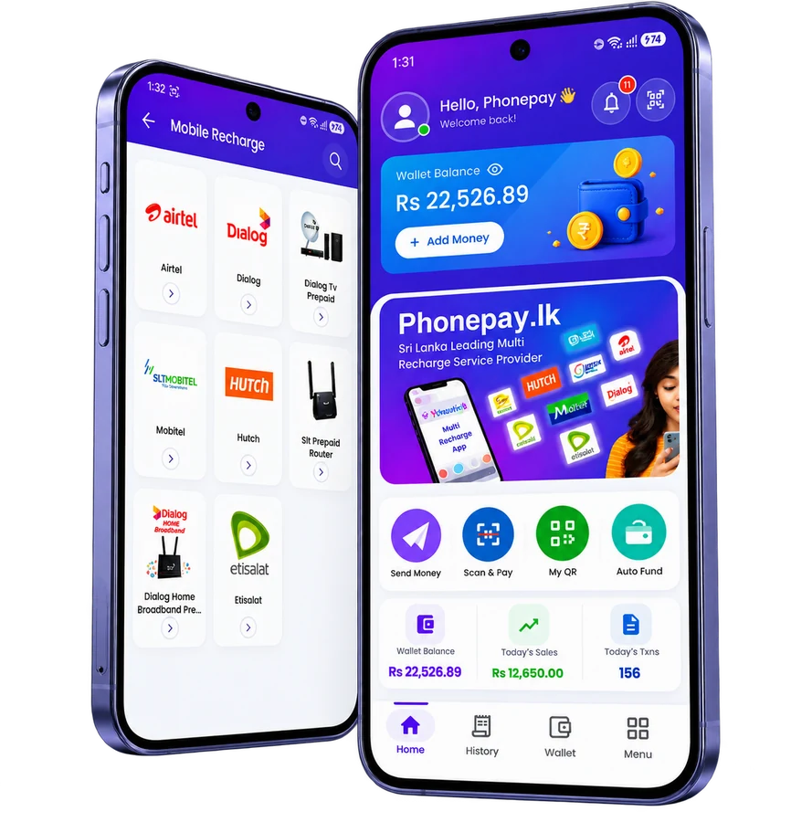 Phonepay Pro Android app — home screen with wallet balance and the mobile recharge operator list