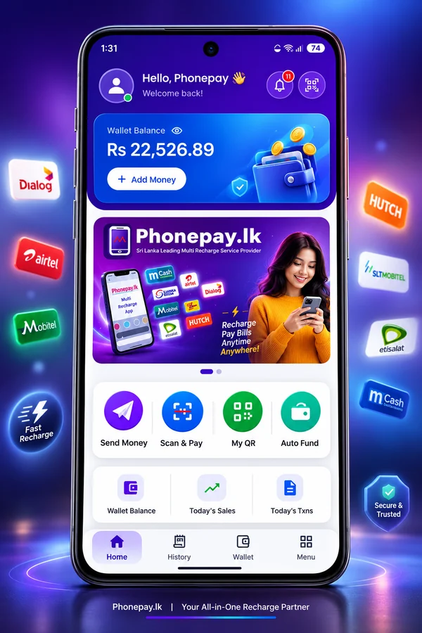Home &amp; wallet screen of the Phonepay Pro Android app