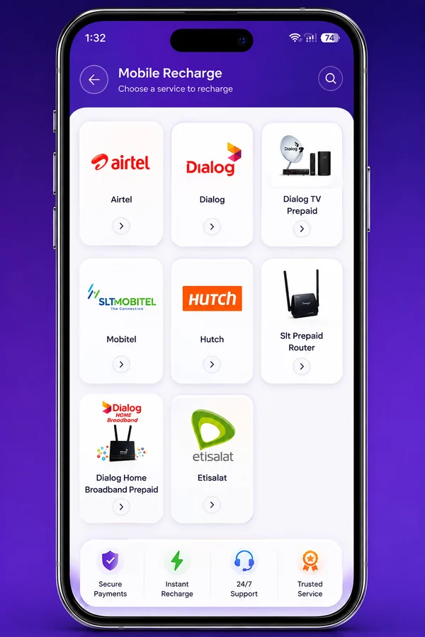 Pick your operator screen of the Phonepay Pro Android app